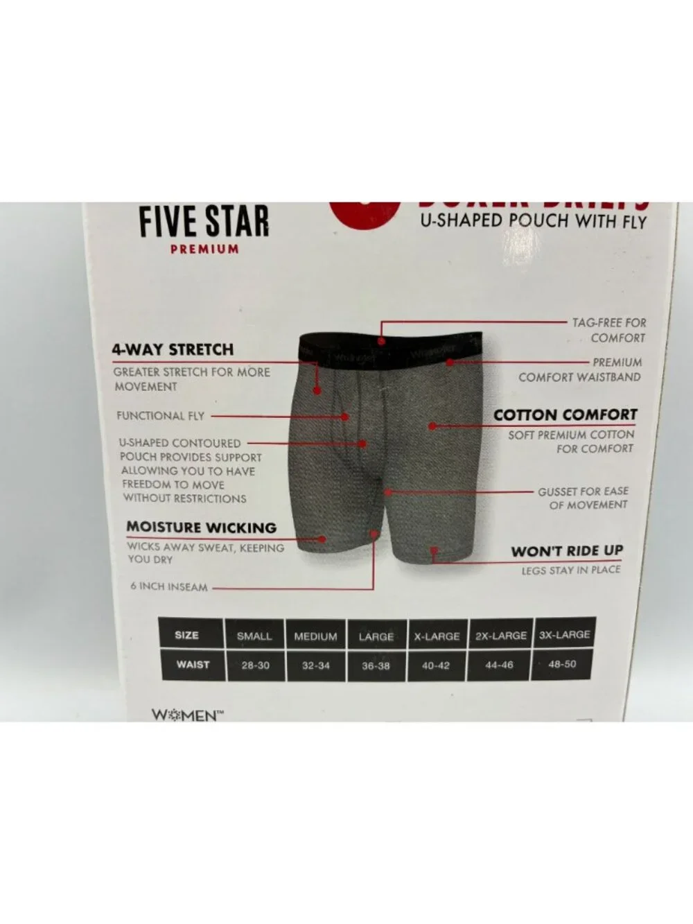 Wrangler Five Star Premium Mens Small Boxer Briefs Stretch 6-Pack Cotton Comfort